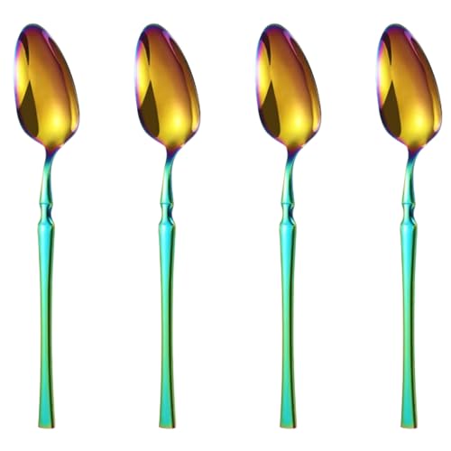 Image of Silverware Dinner Spoons Set of 4 | Korean Vintage Style Flatware | Dishwasher-Safe Stainless Steel Cutlery for Home, Restaurant & Gift Giving (Rainbow)