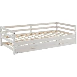 Venta-unica - Cama Nido Aedan II - 2 x 90 x 190 cm - Pino Macizo y MDF - Blanca