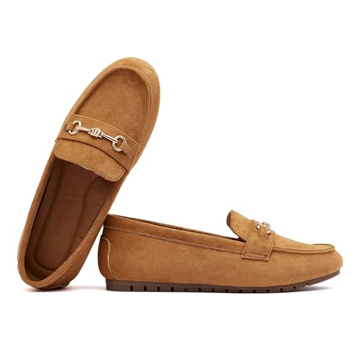 Image of Women's Wide Loafers Casual Slip on Flat Shoes Women's Comfort Penny Loafers with Arch Support Women Dressy Moccasins
