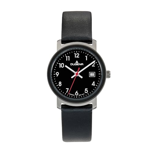 Dugena Damen-Armbanduhr Nero, Quarz, Edelstahlgehäuse, Mineralglas, Lederarmband, Dornschließe, 5 bar, Farbe:Schwarz/Schwarz