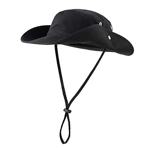 Llmoway Women Sun Hat Uv Protection Foldable Large Brim Bucket Hat Cotton Safari Hunting Hat Black #TOP1