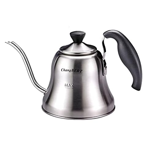 ChangBERT Coffee Kettle Pour Over Gooseneck Tea Kettle Stainless Steel Teapot, for Gas, Electric, Induction Stove, Small Drip - 1L (34oz),Brushed Cover