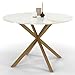 IDMarket - Tavolo da pranzo rotondo Alix 6 persone piede ragno ottone e piano effetto marmo dorato Alaska 110 cm immagine