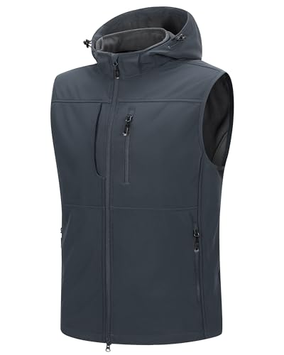 Image of 33,000ft Men's Lightweight Softshell Vest Hooded Outerwear Zip Up Fleece Lined Windproof Sleeveless Jacket for Golf Running