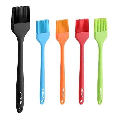 VITUER Silicone Basting Pastry Brush, 5 PCS Colorful Silicone Food Brush for Baking Cooking BBQ Grill Spread Oil Butter Sauce, Heat Resistant, Dishwasher Safe (5Pack, Rainbow Colors) Cover