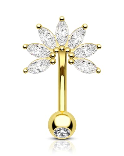 COCHARM Cute Silver Gold Flower Rook Earrings 16g Sparkling Rook Barbells for Women Gold Stainless Steel 8mm Rook Piercing Dainty Rook Jewelry Silver Rook Rings