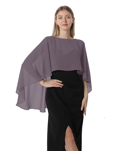 Hotshawl Capelets for women Chiffon Cape Shawls and Wraps for Evening Dress Wedding Capes Cover Up (Stone grey)