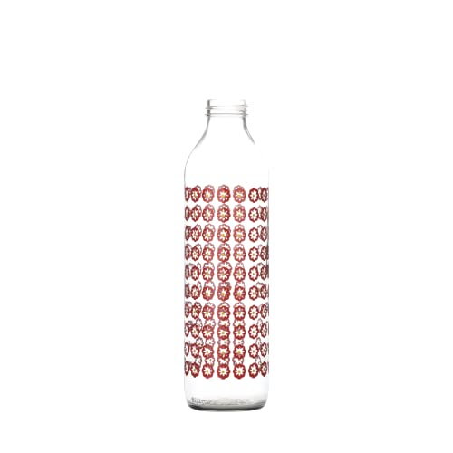 Image of SAND DUNE Set of 6, 800 ml Each Blooming Flowers Printed Glass water bottle, with Leak-Proof Airtight Stainless-Steel Lid for Water, Smoothie, Juices - Reusable Travel Glass Drinking Fridge Bottles