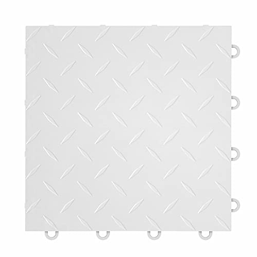 Nitro Tiles by FlooringInc 12" x 12" Interlocking Garage Floor Tiles, Diamond Pattern Heavy Duty Polypropylene Flooring, Modular Snap-Together Non-Slip Floor Tile, Arctic White, 52-Pack (52 Sq Ft)