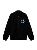 WDIRARA Boy's Reflective Cartoon Print Zipper Front Long Sleeve Baseball Bomber Jacket Black 10Y