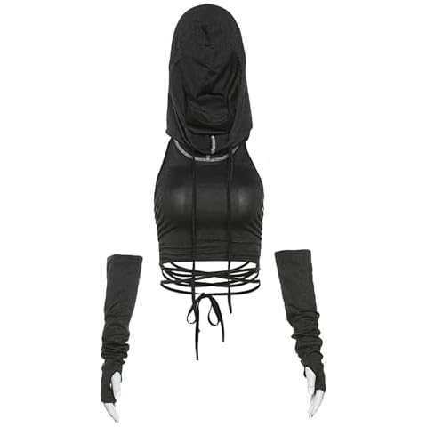FlyCC Hoodies Vest Top for Women Y2k Backless Strappy Criss Cross Tops Sleeveless Hooded Going Out Tops Streetwear Gray Cover