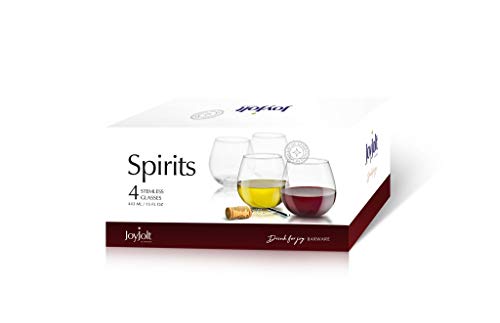 JoyJolt Spirits Stemless Wine Glasses 15 Ounce, Set of 4 Great for White Or Red Wine Mother's Day Wine Gifts Wines Glass Sets