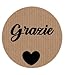 200 ETICHETTE ADESIVE KRAFT CM 2,2 Grazie IN ITALIANO