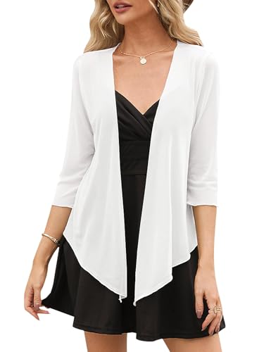 Gyabnw Cárdigan Mujer Bolero 3/4 Mangas Cárdigan Acanalado Verano Luz Elegante Chaqueta Corta Bolero Chaqueta Abierta Frente Cárdigan Ligero Transparente