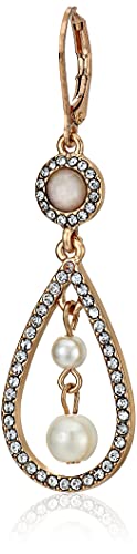 Anne Klein Imitation Pearl Orbital Pave Drop Earrings, Gold Tone #TOP13