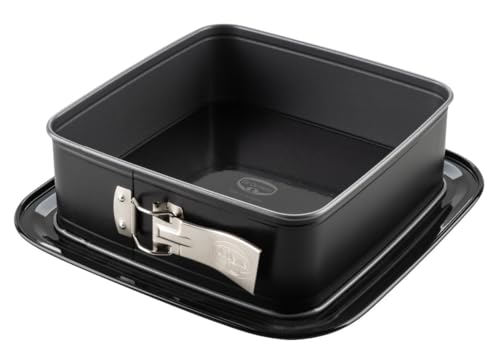 Dr. Oetker Quadratische Springform mit Emaille-Servierboden – Perfekt für Kuchen und Torten, 24 x 24 , Antihaft, Hitzebeständig, Schwarz/Silber