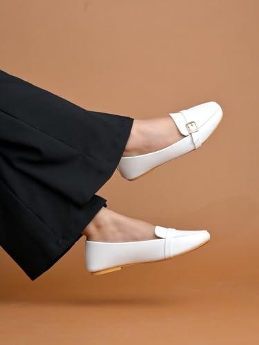Image of Shoetopia Women's Elegant Bow Ballet Flats Designer Pattern Slip-On Shoes with Metal Buckle Accent & Comfort Sole