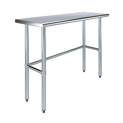 Express KitchQuip 48" x 18" Open Base Stainless Steel Work Table – NSF Certified Narrow Commercial Utility Table with Galvanized Legs for Kitchens, Labs & Food Trucks