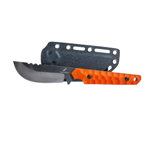 XHM Awesome Tactical Fixed Blade Knife - Stonewashed 7Cr13MoV Steel, Anti-Slip Orange G10 Handle, Dual Carry Kydex Sheath (Vertical/Horizontal) for Hunting, Camping, Survival & EDC