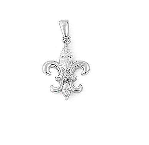 CloseoutWarehouse Cubic Zirconia Fleur De Lis Pendant Sterling Silver - Main Image