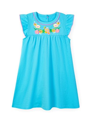 Image of HILEELANG Toddler Little Girl Summer Dress Sleeveless Cotton Casual Flower Shirt Playwear Jumper Skirt Sundress