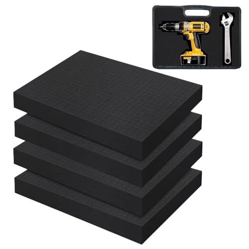 Lot de 4 mousses prédécoupées - 400 x 300 x 25 mm - Insert en mousse de qualité supérieure pour le transport, la mallette à outils, la mallette pour...