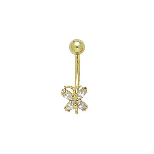 BodyJewelryOnline Piercing para ombligo de mariposa de oro macizo de 14, Oro