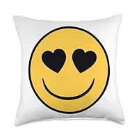 Official Emoji Retro Heart Eyes Yellow Smile Face Throw Pillow