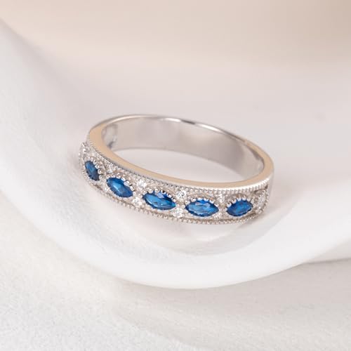 3.5ct Round Cut Cubic Zirconia Wedding Ring Set with Created Blue Sapphire Women's Bridal Rings Sets White Gold Plated Engagement Anniversary Ring for Grandma, Mother,Gift for Her Size 5-104