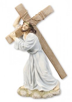 Biblegifts Estatua de Pascua Jesús Nuestro Señor llevando cruz al calvario de 30 cm de alto en resina pintada a mano