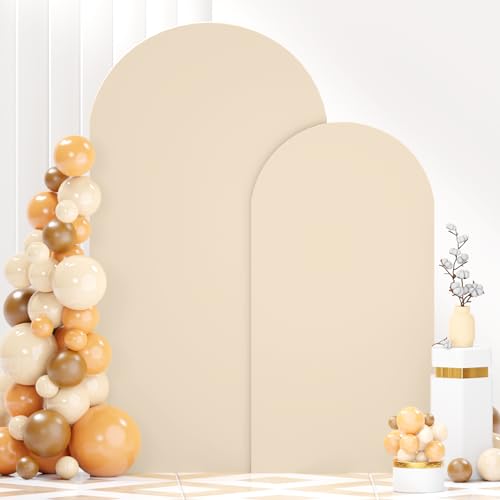 Beige Spandex Arch Cover Set of 2 Arch Covers Stretchy Backdrop Chiara Wall Arch Stand Cover 6FT 7.2FT Round Top Backdrop Cover for Arched Stand Wedding Covering for Balloon Party Ornaments