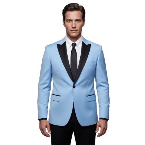 stylebu.in Men’s Light Blue Tuxedo Blazer with Black Shawl Lapel – Slim Fit Wedding, Party & Reception Wear, Formal Evening Suit Coat-picture-43