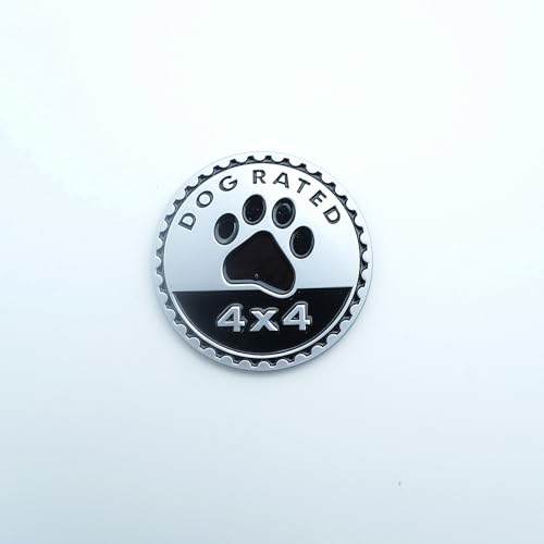 Image of 1x Metal Dog Rated 4x4 4 x 4 Round Emblem Automotive Badge 3D Car Badges Emblems Decals Stickers (Silver Black)