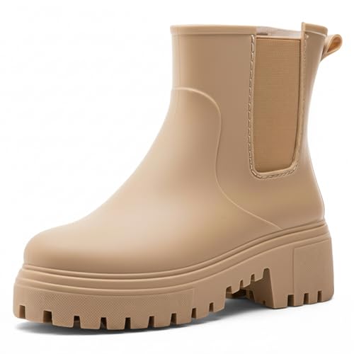 YYW Women's Short Rain Boots, Rubber Waterproof Chelsea Boots for Women, Anti-Slipping Lightweight Comfortable Ankle Garden Outdoor Shoes