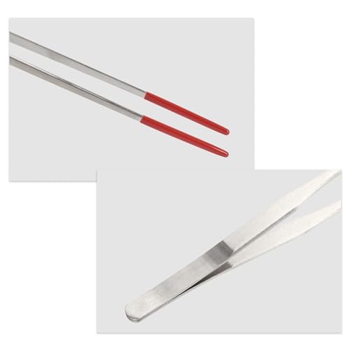 Image of 10.63 inch L Aquarium Straight Feeding Tweezer for Feeding with Red Rubber Tip