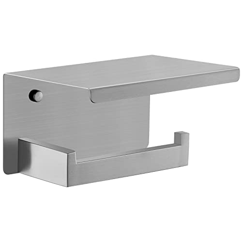 Modern Brushed Nickel Toilet Paper Holder with Shelf - Multifunctional Wall-Mounted Bathroom Accessory Stainless Steel Bath Storage Solution for Stylish Home Decor