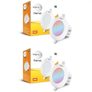 Wipro Garnet 3W LED Mini Downlight | Colour Changing (Red/Blue/Pink) | Compact Design with 120? Beam Angle | Recessed Down Light for False Ceiling | Cutout - 2.2 inch | Pack of 2