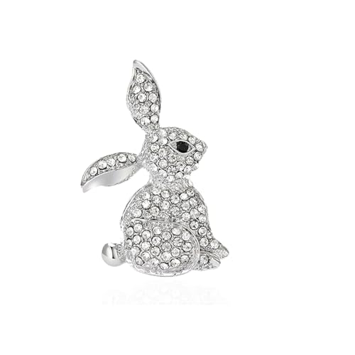 Image of Cute Rabbit Brooch Pin for Women Fashion Crystal Bunny Lapel Pin Easter Holiday Party Accessories