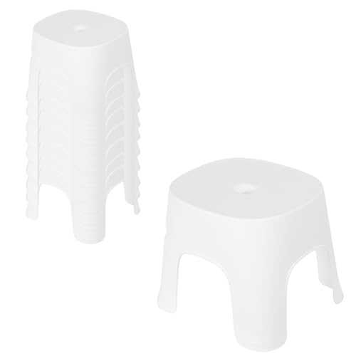 Plastic Classroom Stools for Kids, 10 Pack Stackable Stool Set, Portable Single Step Stool for School Home Kitchens, 220lbs Capacity (White)