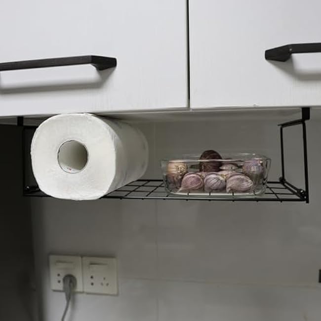 Under Cabinet Foil and Plastic Wrap Organizer Hanging Organizer Foldable Rack Black