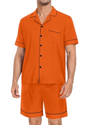 Image of SWOMOG Mens Pajama Set Short Sleeve 2 PCS Sleepwear Button Down Soft Loungewear Modal Set Pj Set with Pockets S-3XL