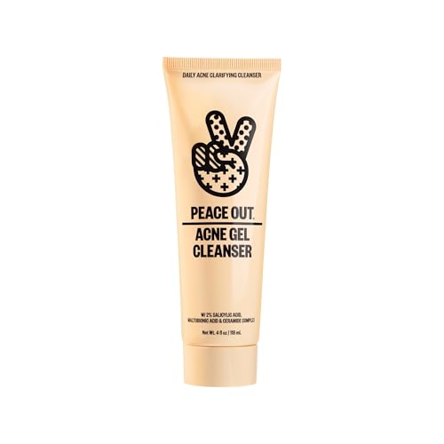 PEACE OUT Acne Gel Cleanser, Acne Face Wash with 2% Salicylic Acid for Breakouts, Pimples & Blackheads, Daily Cleanser to Unclog Pores, Supports Skin Barrier, with Ceramides, 4 fl oz