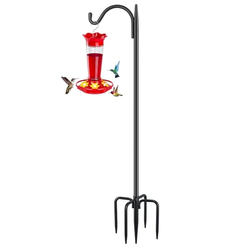 FEED GARDEN Adjustable Outdoor Shepherd Hook Bird Feeder Pole with 5 Prongs Base, 60 Inch Tall 5/8 Inch Thick, Heavy Duty Shepard Hook Stand for Hanging Bird Feeders, Plant Baskets, Black (1 Pack)