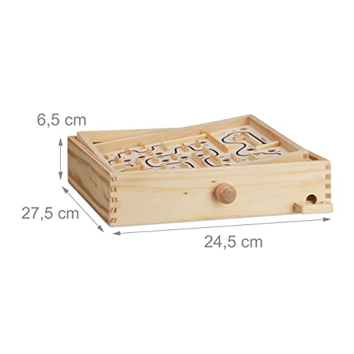 Relaxdays Holz Labyrinth Spiel, mit 2 Kugeln, Geschicklichkeitsspiel, Balancespiel, ab 3 Jahren, Brettspiel XL, Natur – Bild 5