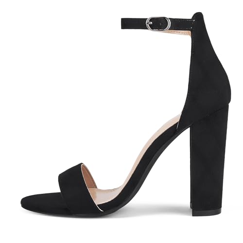 Image of GENSHUO Women's 4-inch Chunky High Heel Sandals with Ankle Strap,Party Wedding Bridal Shoes
