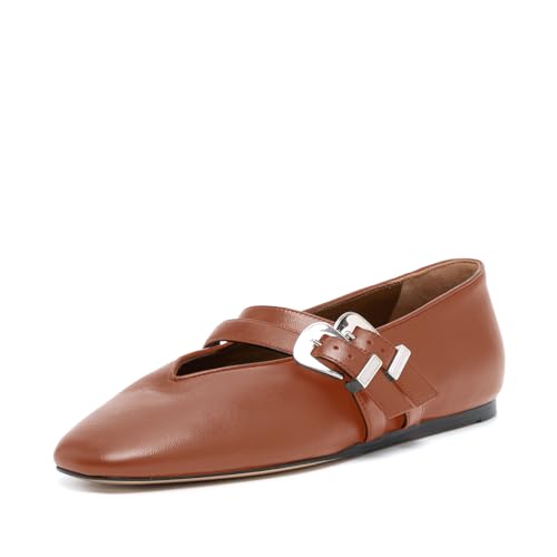sarawill Women's Mary Janes Closed Round Toe Ballet Flats Double Buckle Strap Casual Shopping Comfortable Work Office Flat Shoes for Women