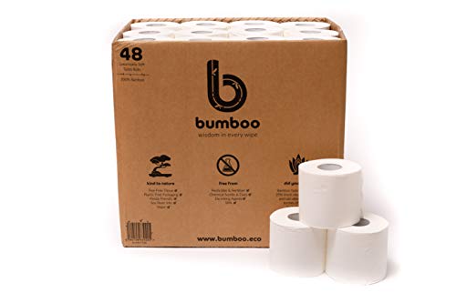 Papel higiénico de bambú de lujo | 48 rollos de papel higiénico de bambú extra largos | 3 capas, súper suave, sin plástico, ecológico y sostenible | Papel higiénico de lujo por Bumboo Cover