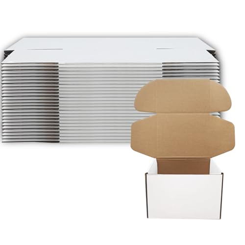 6x5x4 inch Shipping Boxes Set of 25， White Corrugated Cardboard Box Mailer Boxes for Packaging Small Business Shipping，Mailing Boxes Bulk for Birthday Wedding Party Book Literature Gift Giving