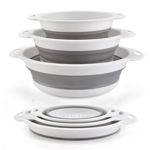 Surwin Escurridor Plegable, 3 Piezas Colador Plegable Escurridor Verduras Escurridor Plegable Silicona Colador Pasta Colador De Cocina para Frutas,Verduras (Blanco)