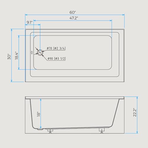 Image of 60x30 Inch Acrylic Bathtub, Single Apron Alcove Soaking Tub with Left-Side Overflow & Drain, Space-Saving Built-In Design, Easy Install for Modern Bathrooms